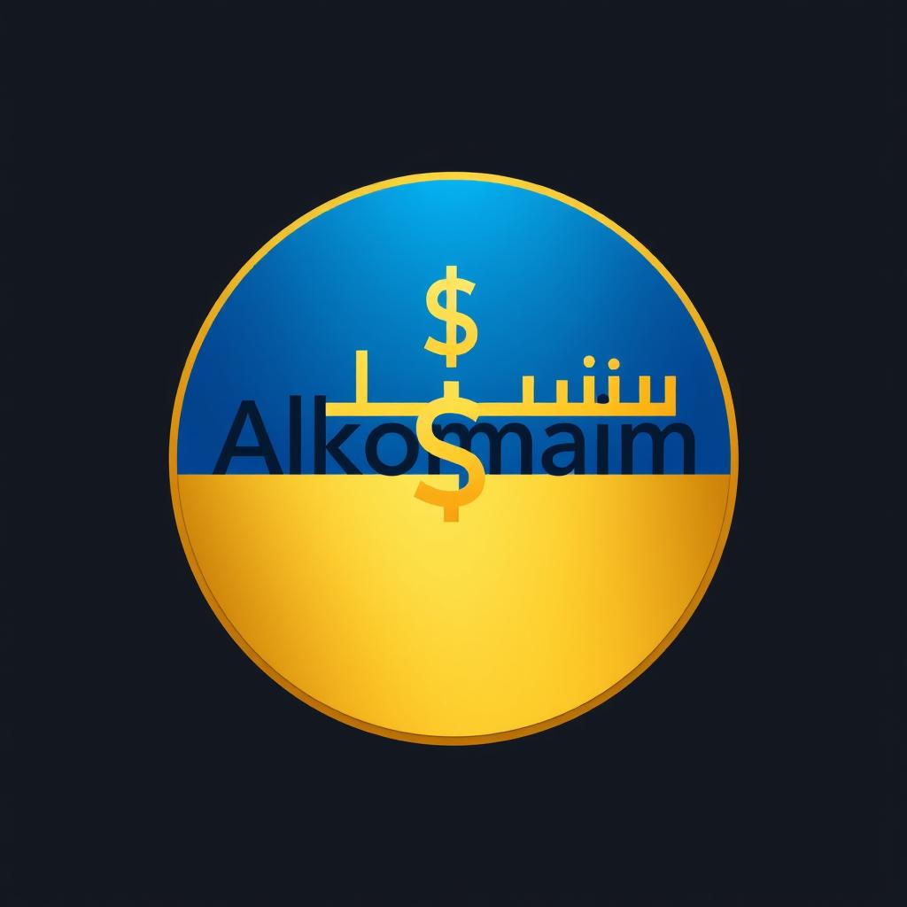 A visually striking and modern logo for a currency exchange shop, featuring the name 'Alkomaim'