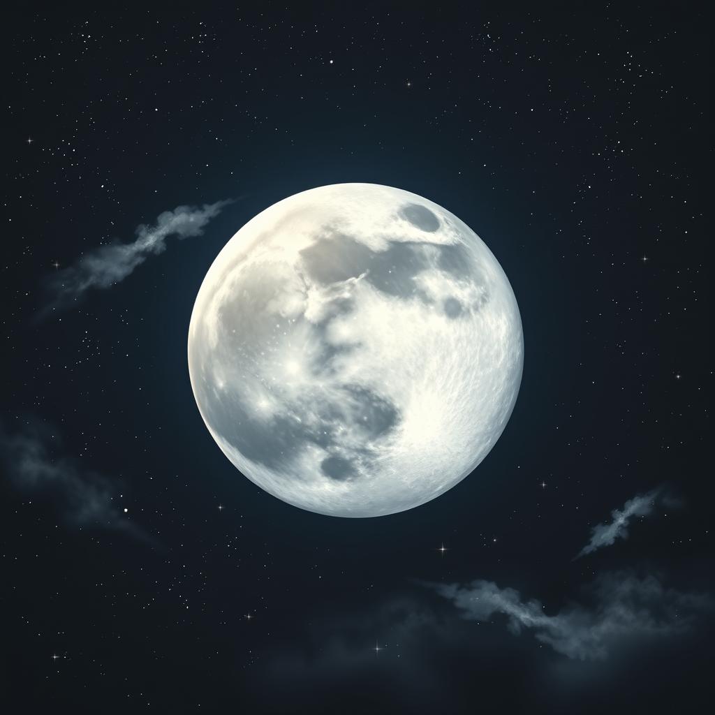 A detailed and realistic depiction of a full moon in a starry night sky