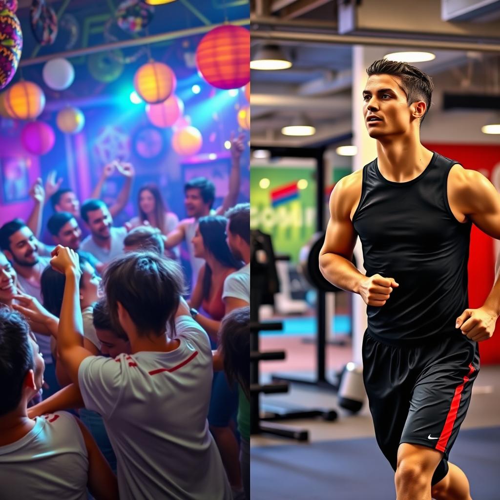A dynamic split-screen image that vividly contrasts two scenes