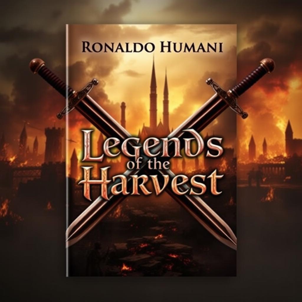 A captivating book cover design featuring numerous swords crossing in an X shape at the forefront
