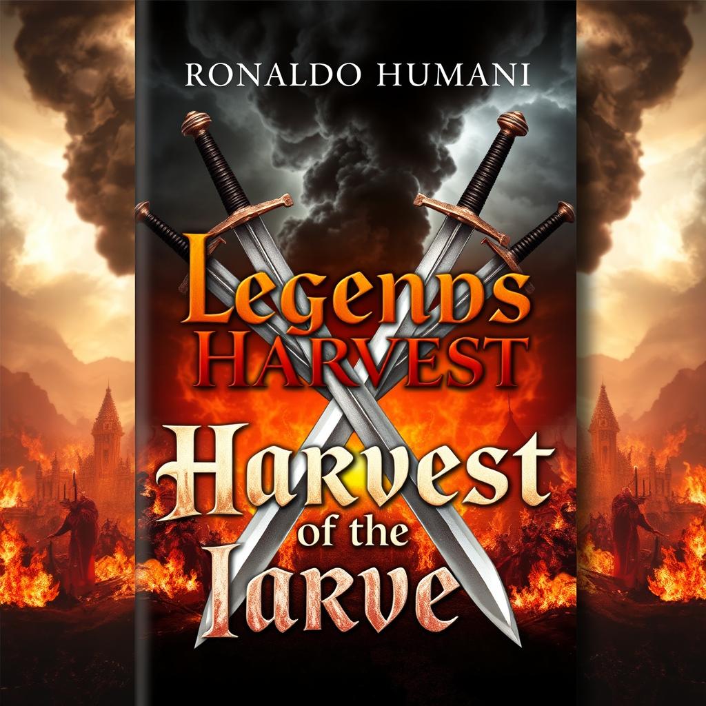 A striking book cover design featuring a multitude of swords crossing in an X shape prominently at the foreground