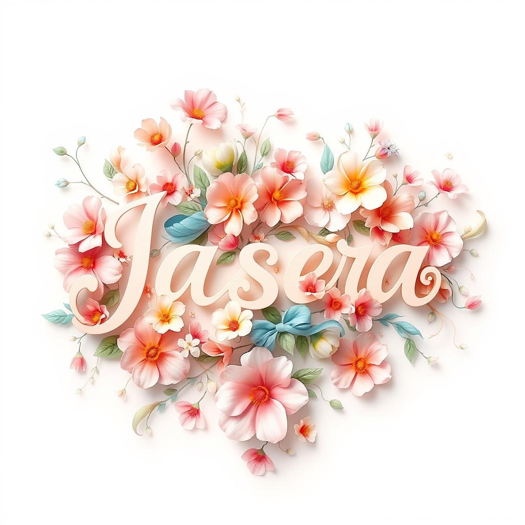 A vibrant and artistic representation featuring the names 'Jaser', 'Yara', and 'janaah' creatively intertwined with elegant floral patterns and colorful abstract designs