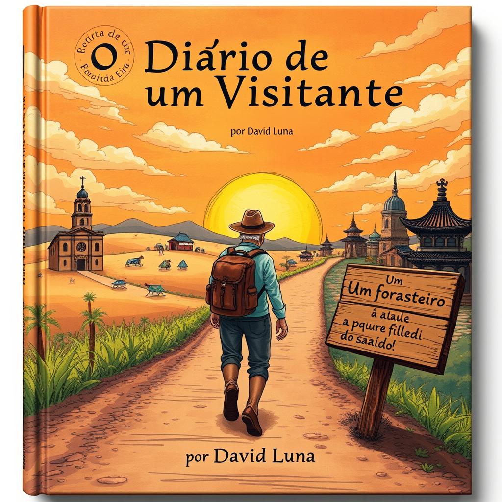 An illustrated book cover that artfully blends vintage and contemporary styles, featuring an elderly man with a hat and a backpack walking along a rustic dirt road that splits into various paths