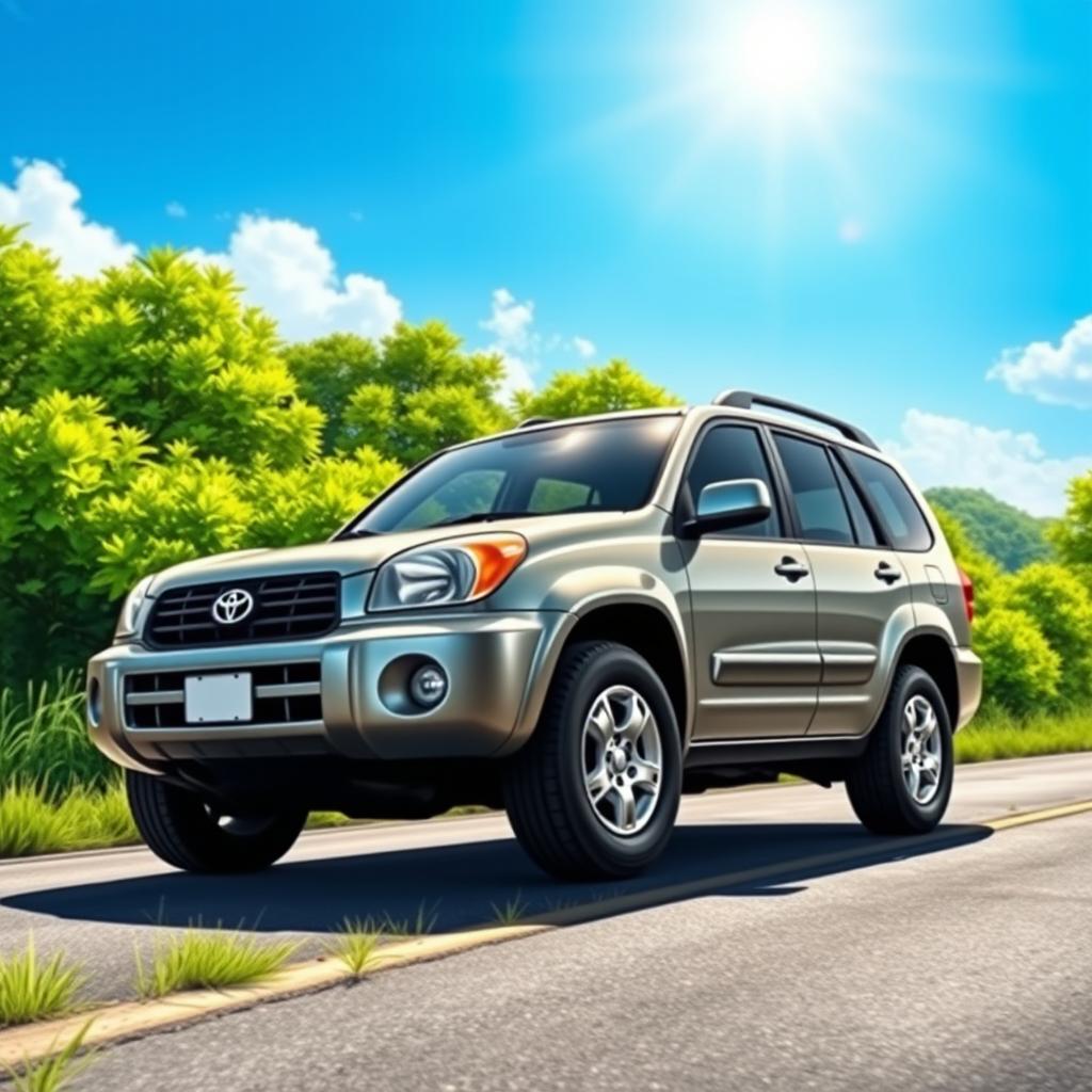 A detailed, realistic illustration of a 2004 Toyota RAV4, featuring five doors and a D4D engine