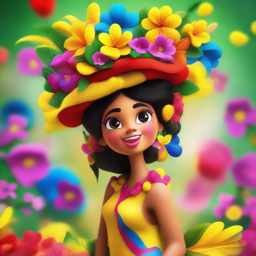 A vibrant Venezuelan character named Spring, embodying elements of the season and Venezuelan culture