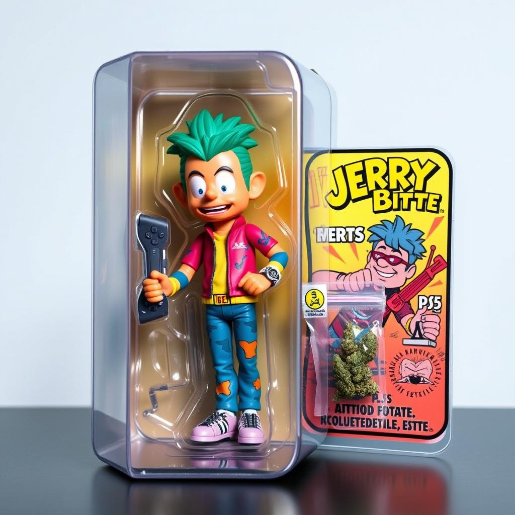 A toy action figure named Jerry La Bitte, depicted in its original packaging