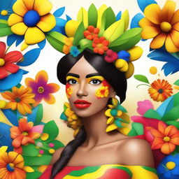 A vibrant Venezuelan character named Spring, embodying elements of the season and Venezuelan culture