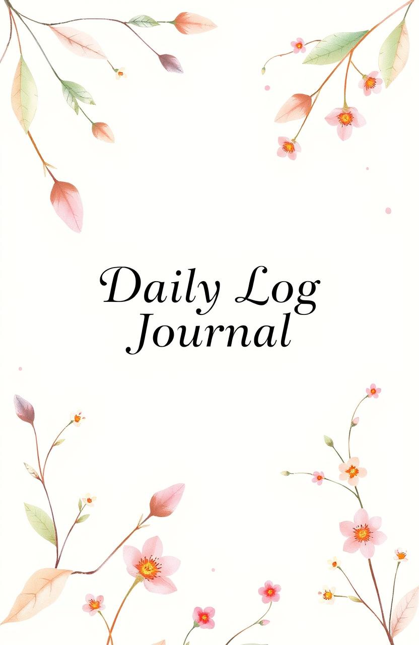 A beautifully designed watercolor journal cover featuring soft pastel leaves and delicate flowers scattered across a light cream background