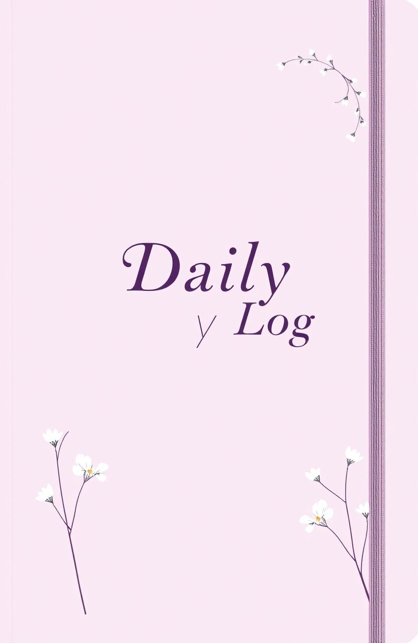 A Daily log journal cover design featuring a pastel lavender background adorned with delicate white floral sketches in the corners of the cover