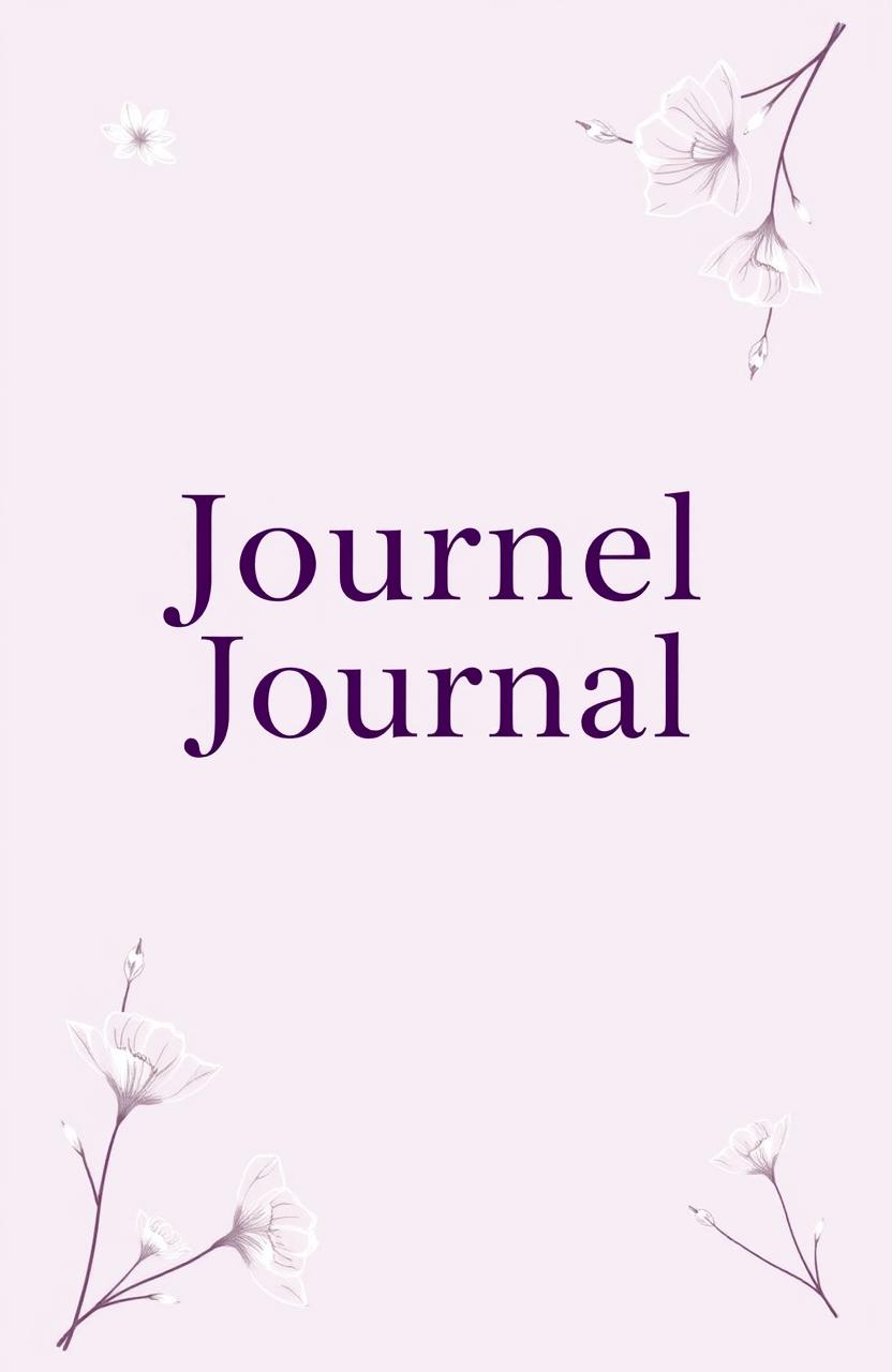 A minimalist journal cover design featuring a soft pastel lavender background, embellished with elegant white floral sketches in each of the four corners