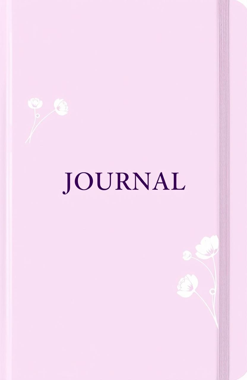A journal cover designed in pastel lavender featuring elegant white floral sketches delicately placed in the corners