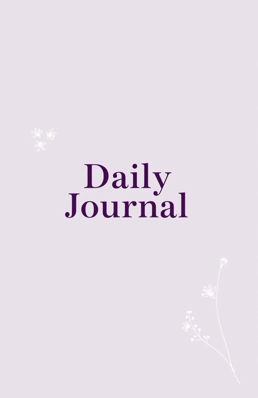 A journal cover design featuring a pastel lavender background adorned with delicate white floral sketches in each of the corners