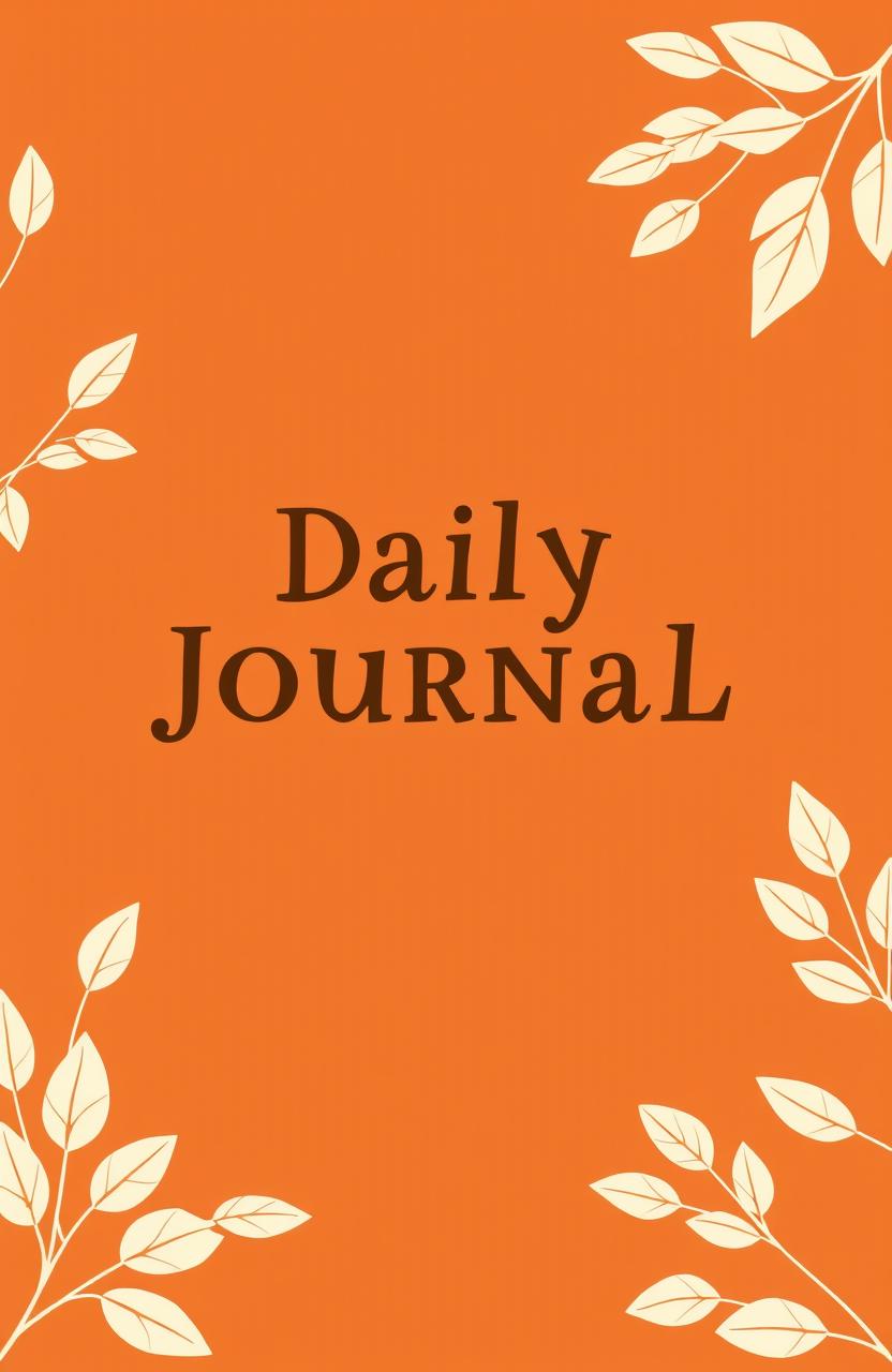 A daily journal cover design featuring an earthy terracotta background adorned with delicately illustrated cream leaves in fine line art