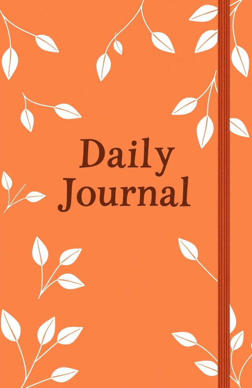 A daily journal cover design featuring an earthy terracotta background adorned with delicate cream-colored leaves illustrated in fine line art