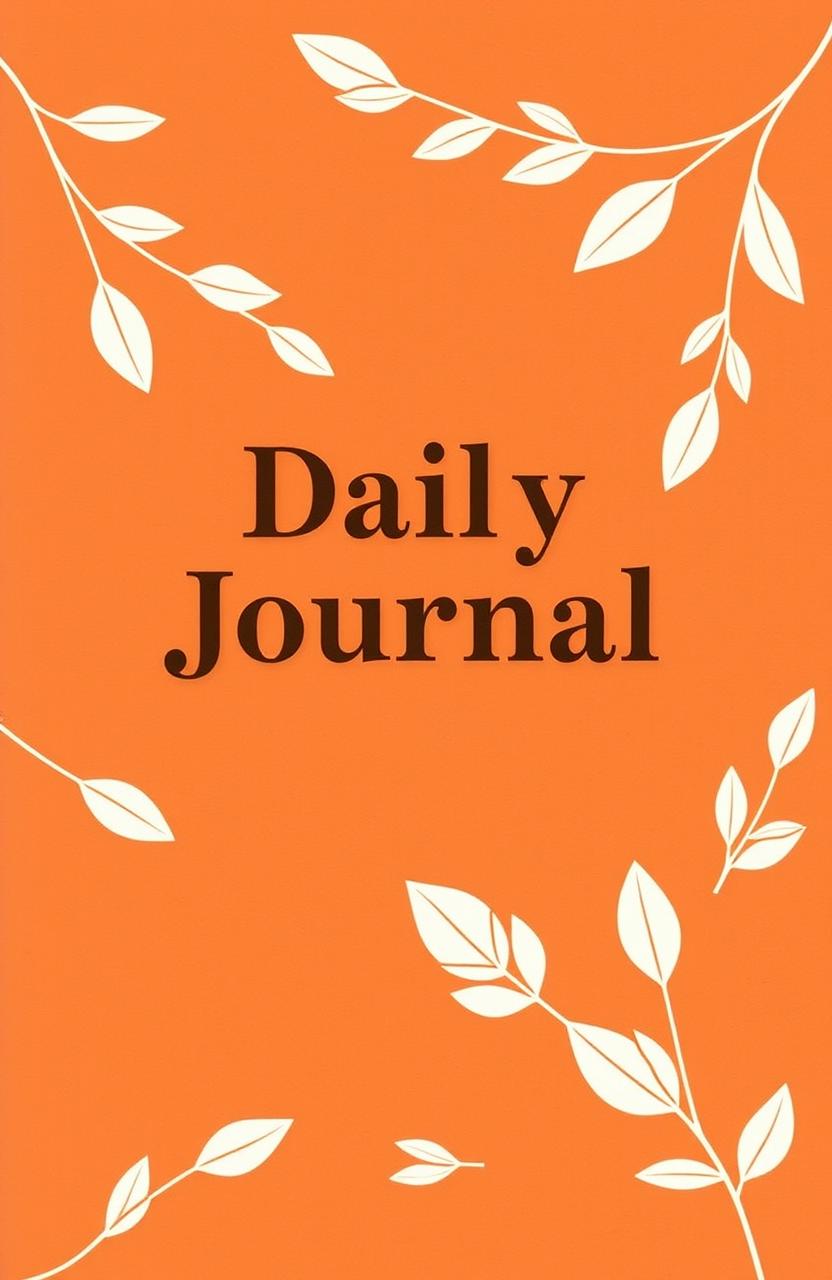 A daily journal cover featuring an earthy terracotta background adorned with delicate cream leaves illustrated in fine line art