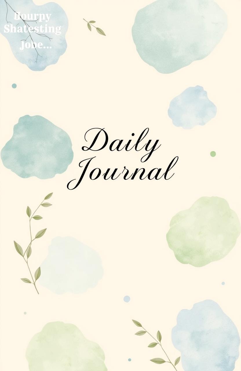A daily journal cover design featuring a soft beige background adorned with abstract watercolor blobs in gentle shades of blue and green