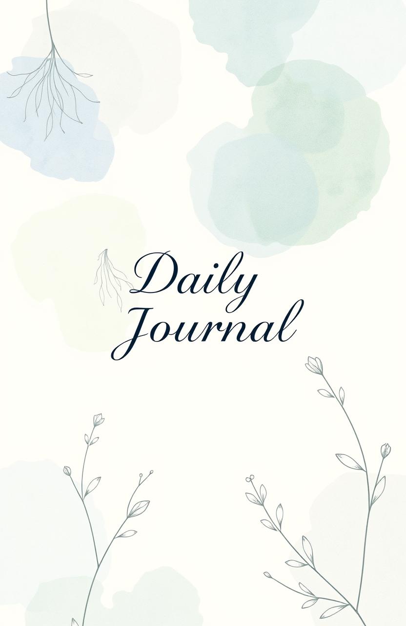 A daily journal design featuring a soft beige background adorned with abstract watercolor blobs in gentle shades of blue and green