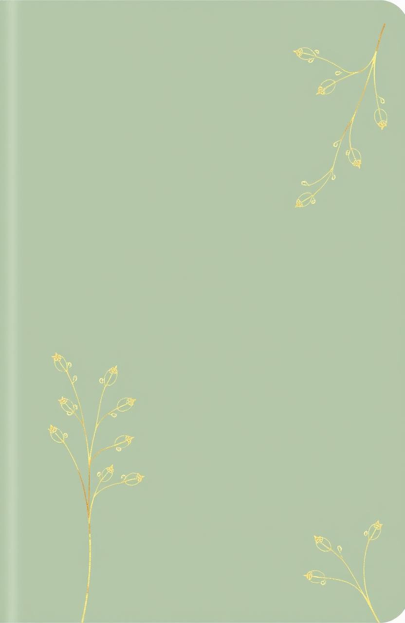 A beautifully designed journal cover featuring a serene sage green background complemented by intricate and delicate gold botanical line art