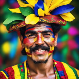 A striking image of a Venezuelan man named Spring, who embodies the bright and lively essence of the spring season along with distinct Venezuelan cultural elements.