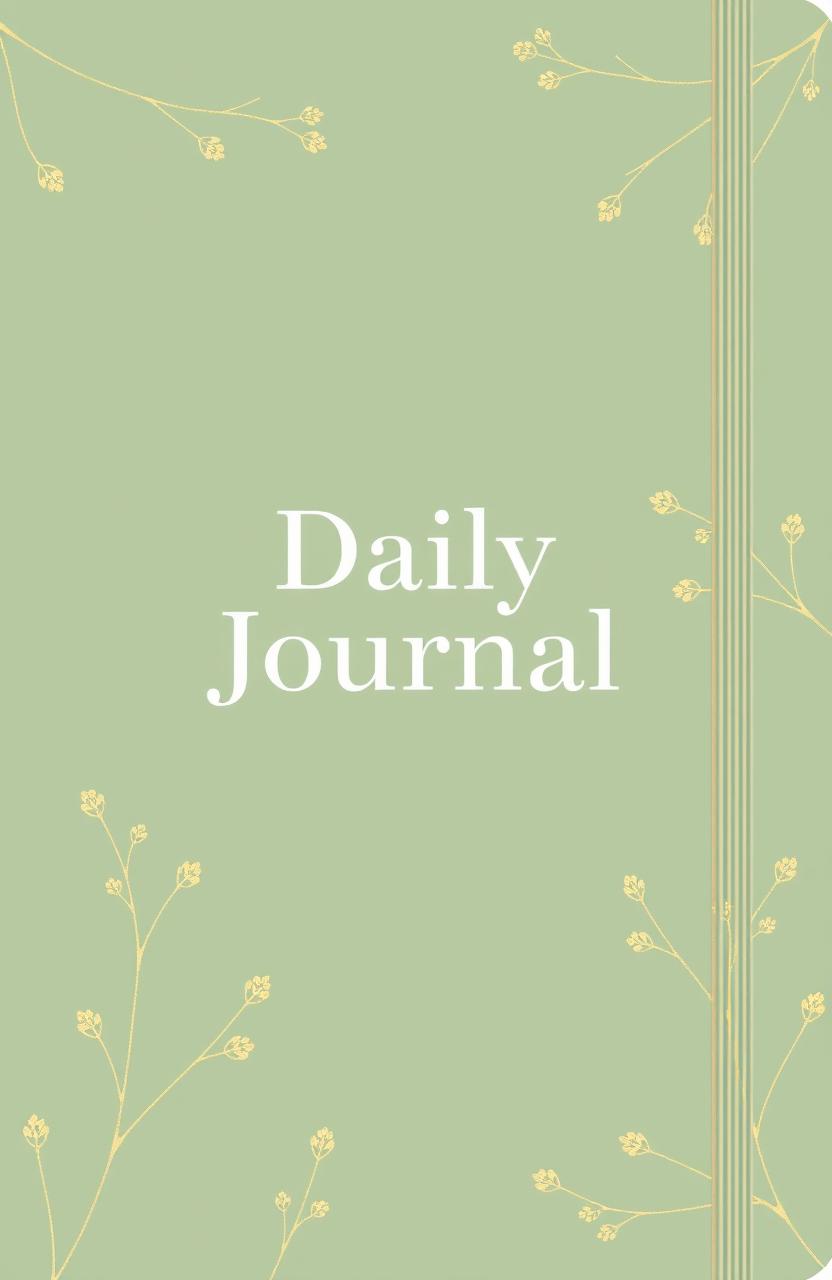 A journal cover design featuring a soothing sage green background adorned with delicate gold botanical line art
