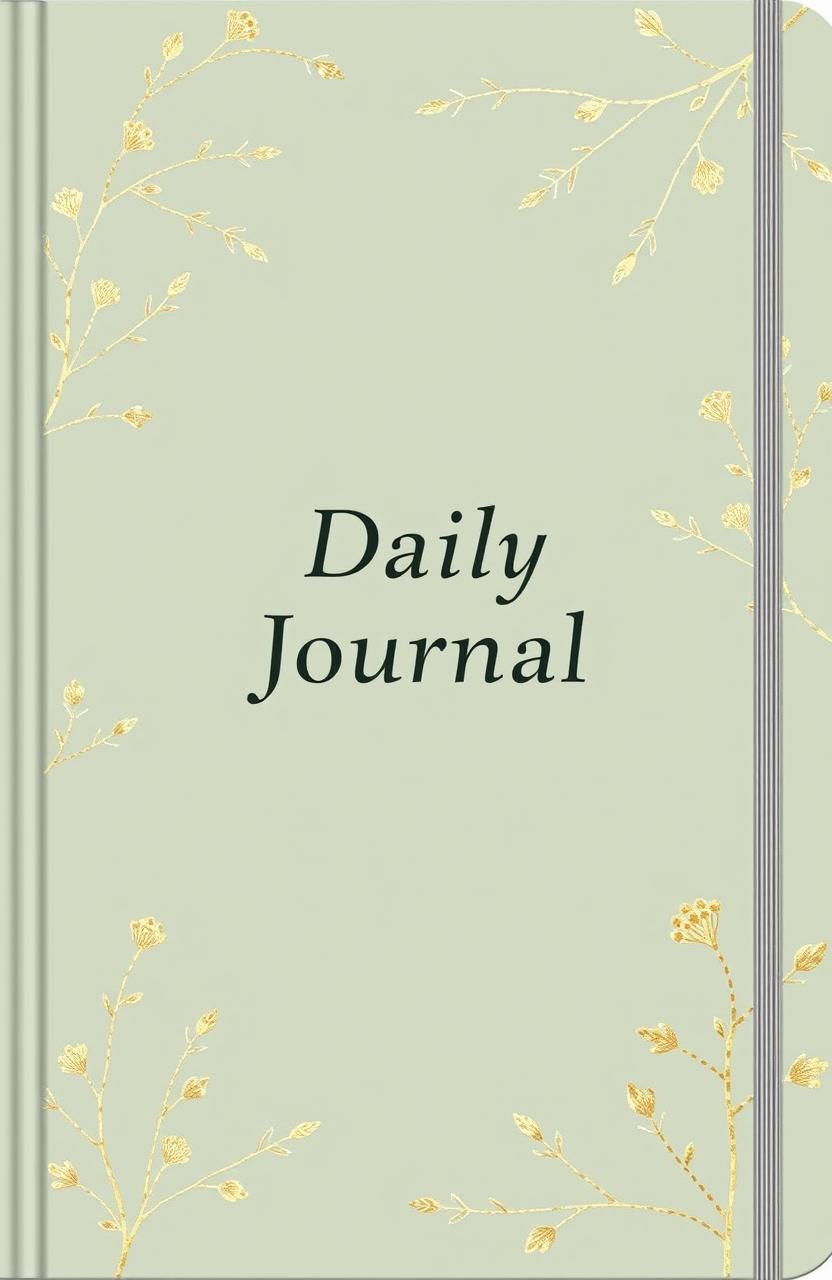 A journal cover featuring a sage green background adorned with delicate gold botanical line art