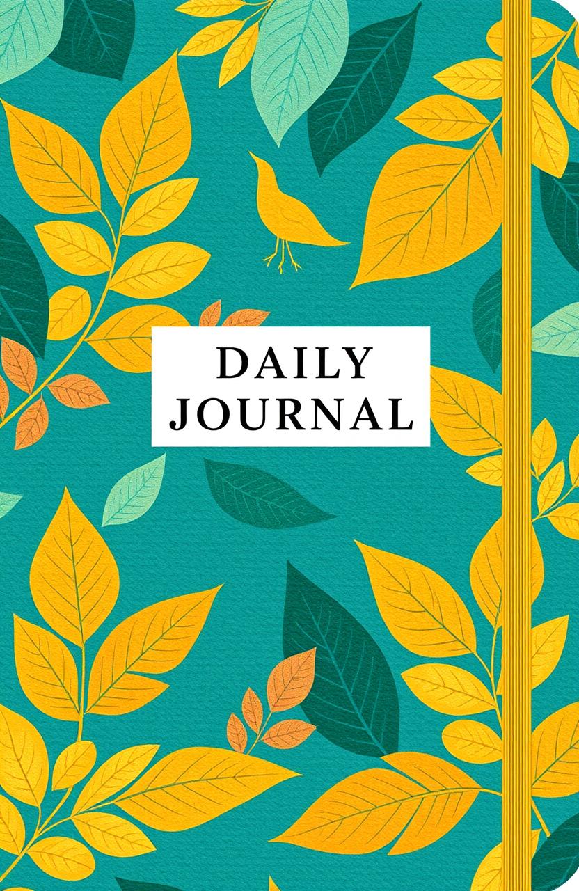 A beautiful daily journal cover featuring a stunning geometric foliage pattern in rich teal and vibrant mustard colors