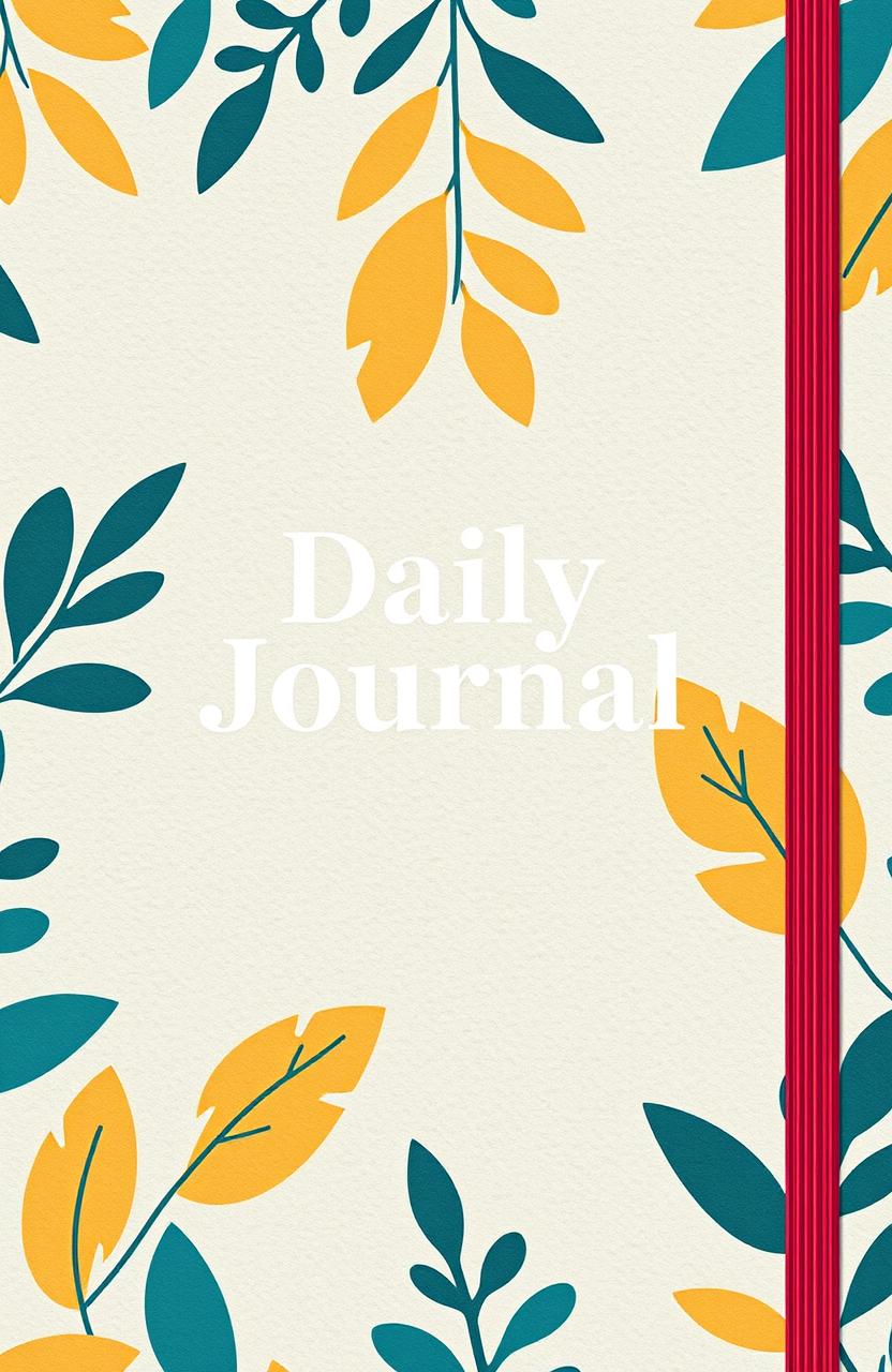 A daily journal cover design showcasing geometric foliage patterns in teal and mustard colors
