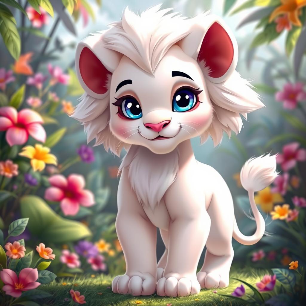 A beautiful girl lion character inspired by Kairi and Nala, featuring a white body with fluffy white fur