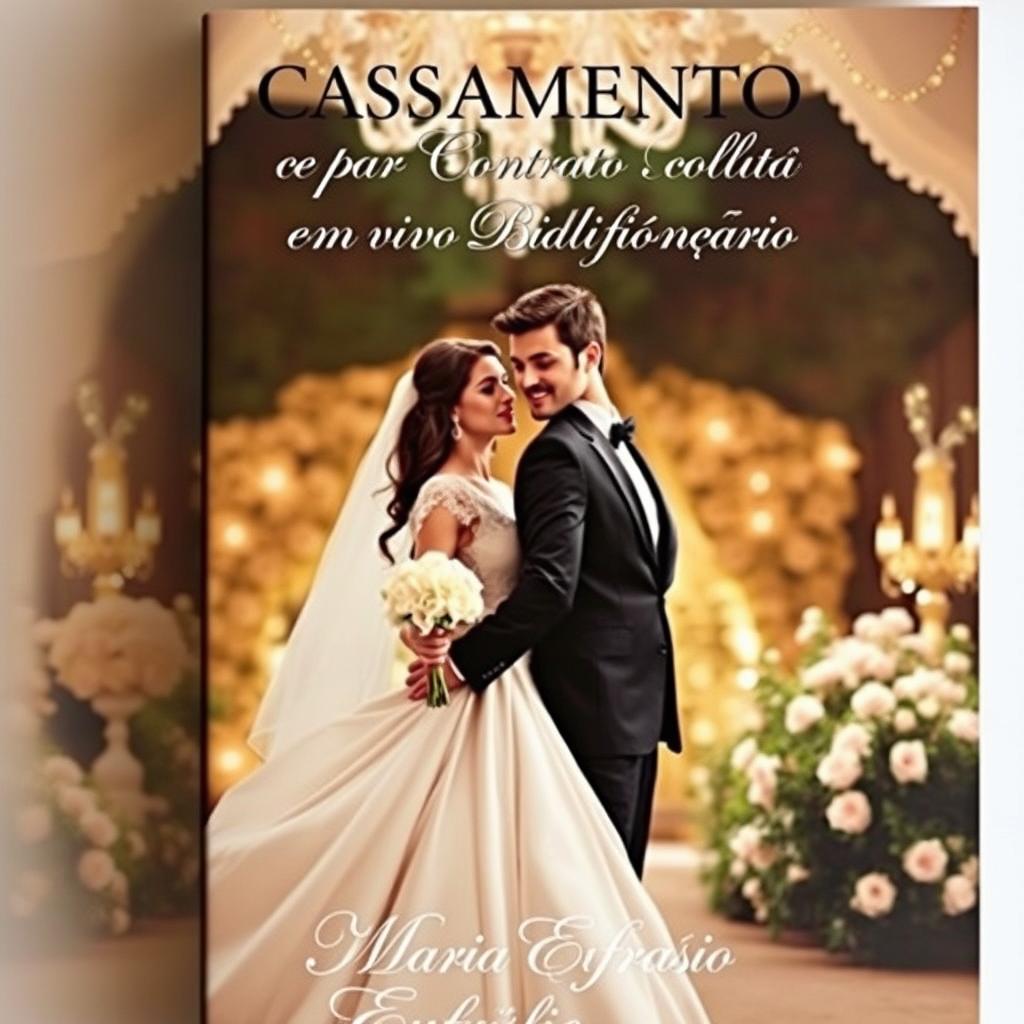 A romantic and elegant book cover for 'Casamento por Contrato com o Viúvo Bilionário Maria Eufrásio'