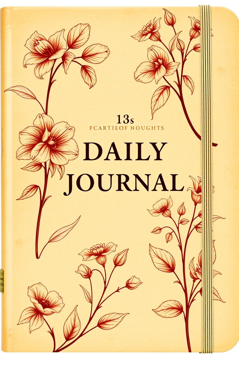 A vintage-inspired daily journal featuring a beige cover adorned with beautifully detailed sepia-toned botanical illustrations