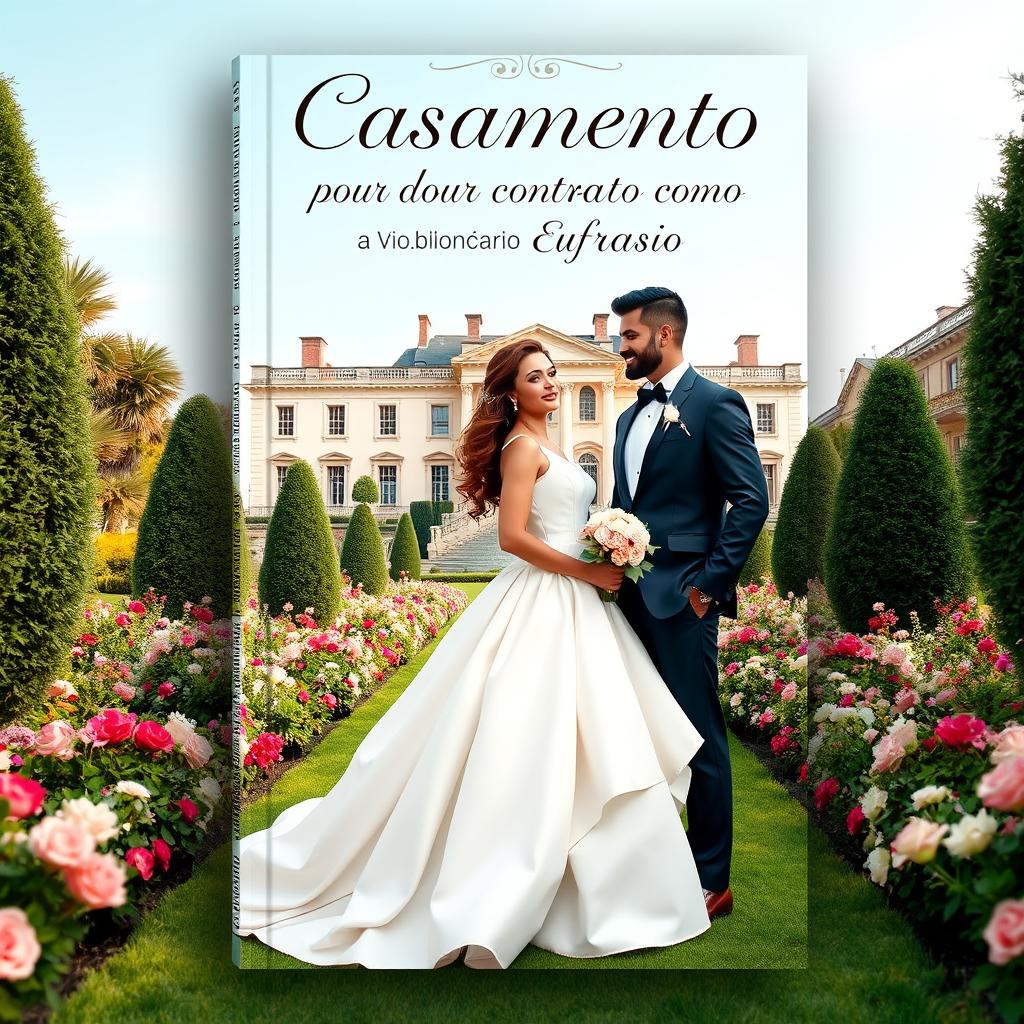 A romantic and elegant book cover design for 'Casamento por contrato com o Viúvo bilionário Maria Eufrásio'