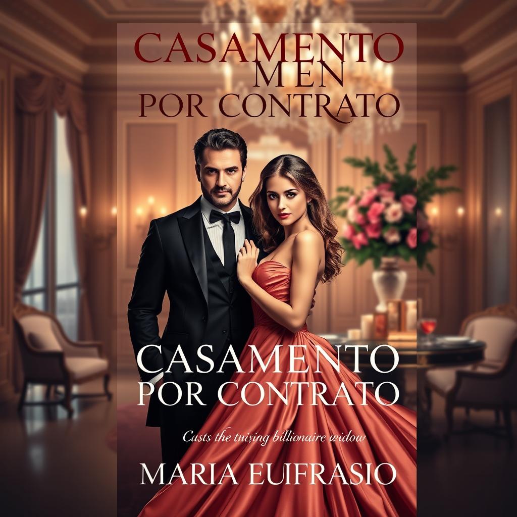 A captivating book cover for 'CASAMENTO POR CONTRATO' featuring the intriguing billionaire widow Maria Eufrasio