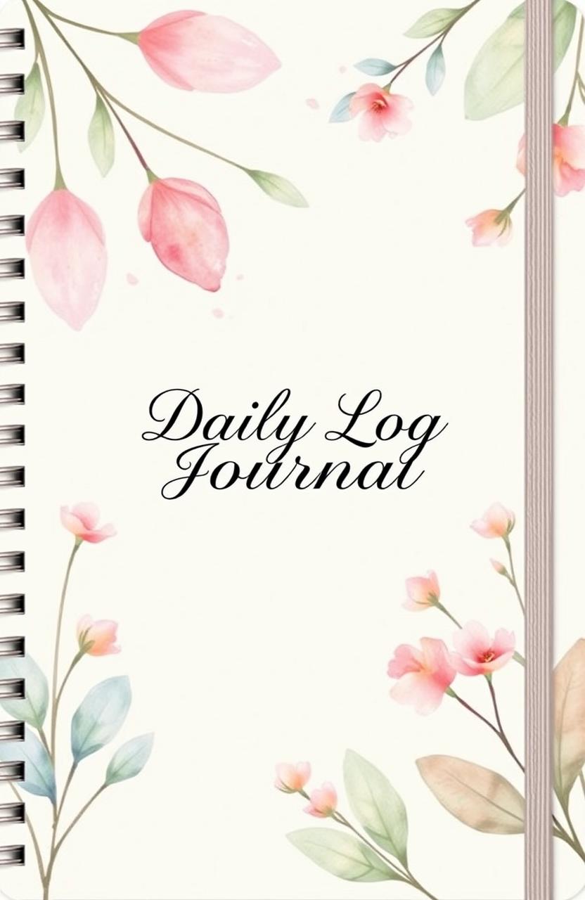 A watercolor journal cover featuring soft pastel leaves and flowers delicately arranged on a light cream background
