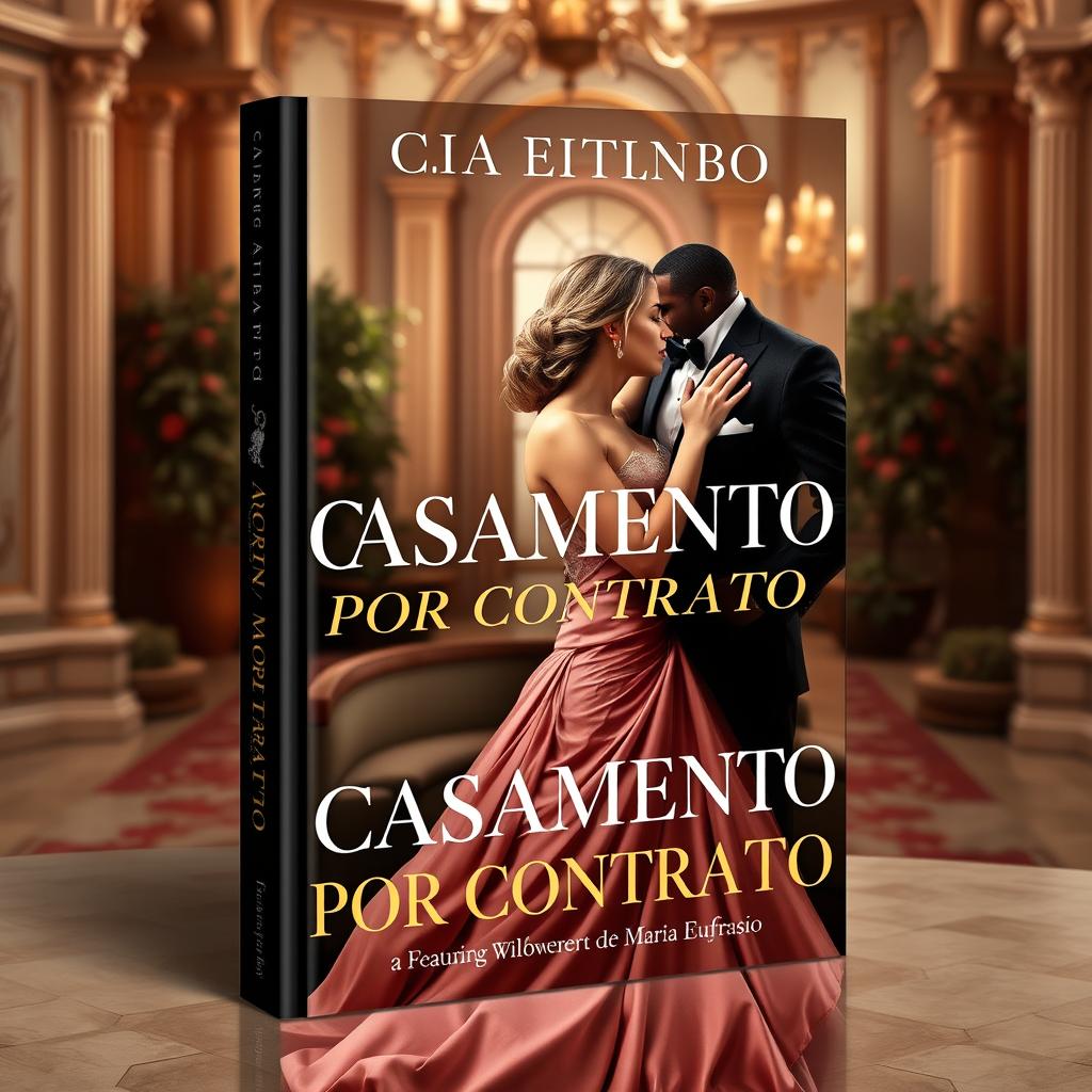 A romantic and elegant book cover design for 'CASAMENTO POR CONTRATO' featuring a wealthy widower named Maria Eufrasio