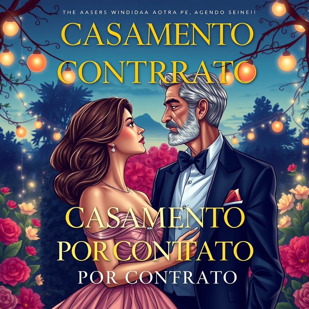 A captivating cover for the book titled 'CASAMENTO POR CONTRATO' featuring the billionaire widower Maria Eufrásio
