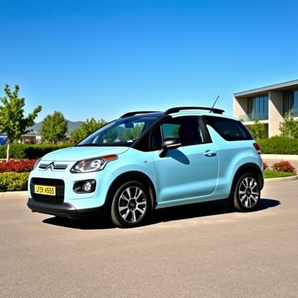 A light blue Citroen C3 A51 from 2009 with a stylish black roof