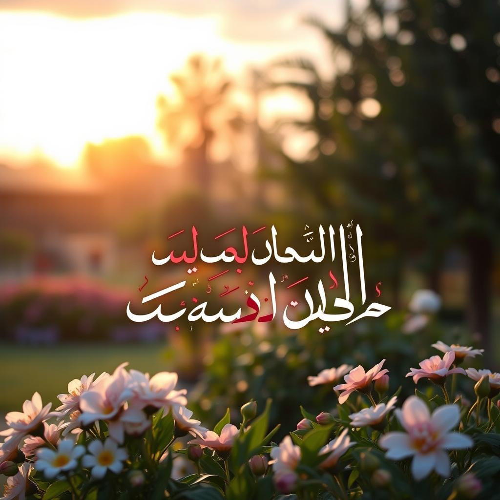 A beautifully serene and artistic depiction of the phrase 'اللهم صل وسلم وبارك على نبينا محمد' (O Allah, send blessings and peace upon our Prophet Muhammad)