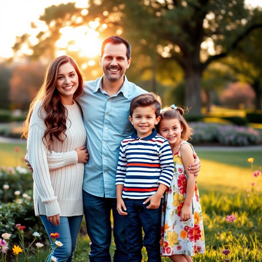 A heartwarming family photoshoot featuring a happy family of four