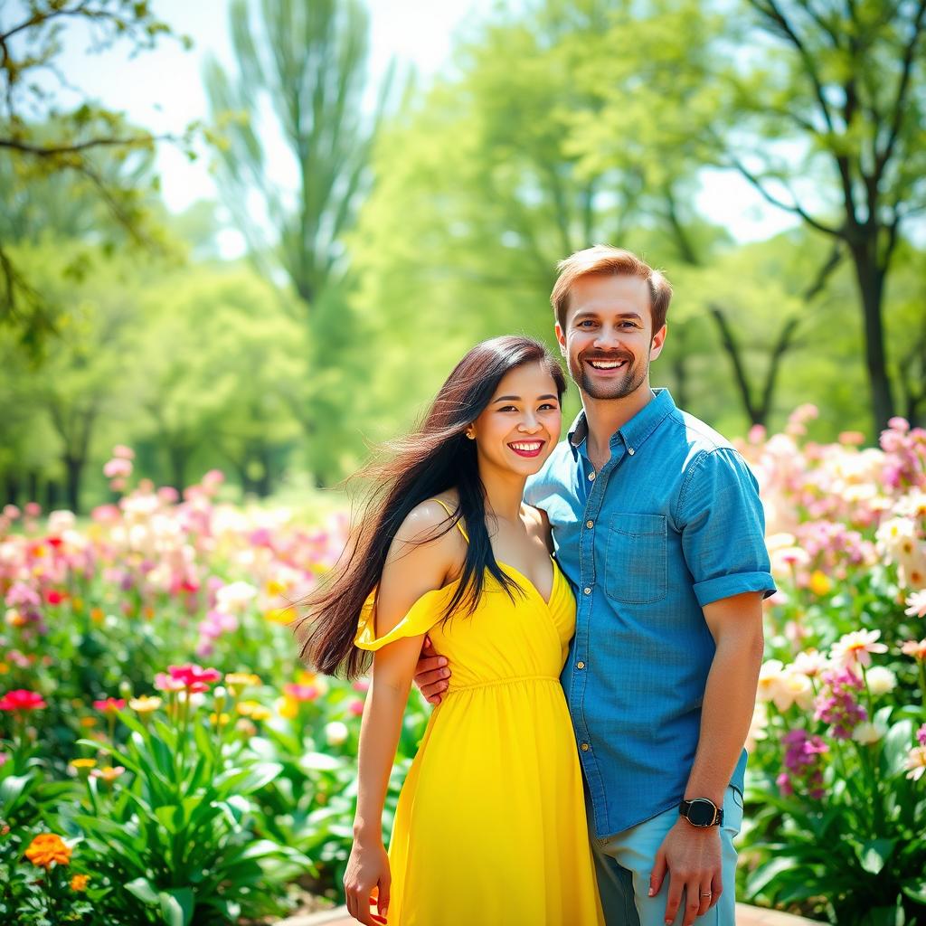A beautiful scene featuring two individuals standing together, sharing a joyful moment