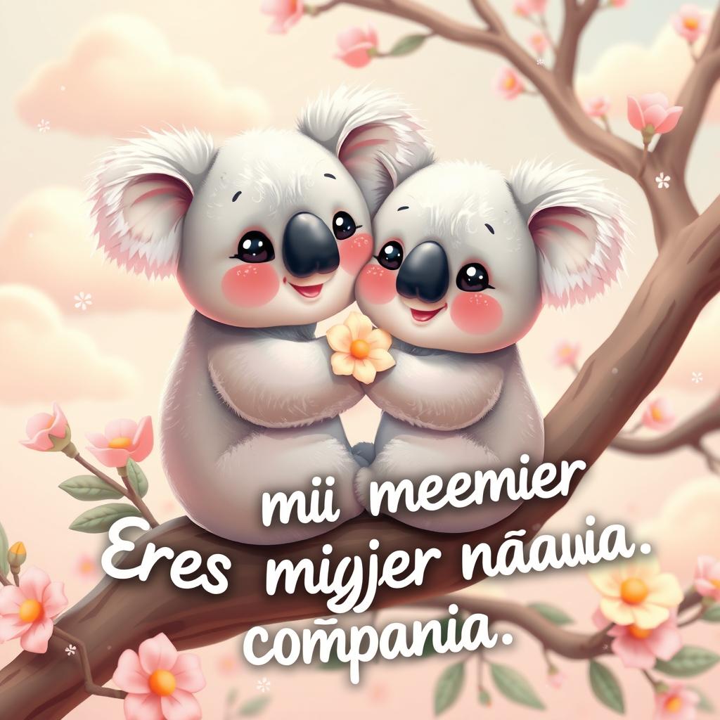 A 3D kawaii style illustration of a pair of lovable koalas, snuggled together, exuding an aura of romance and cuteness