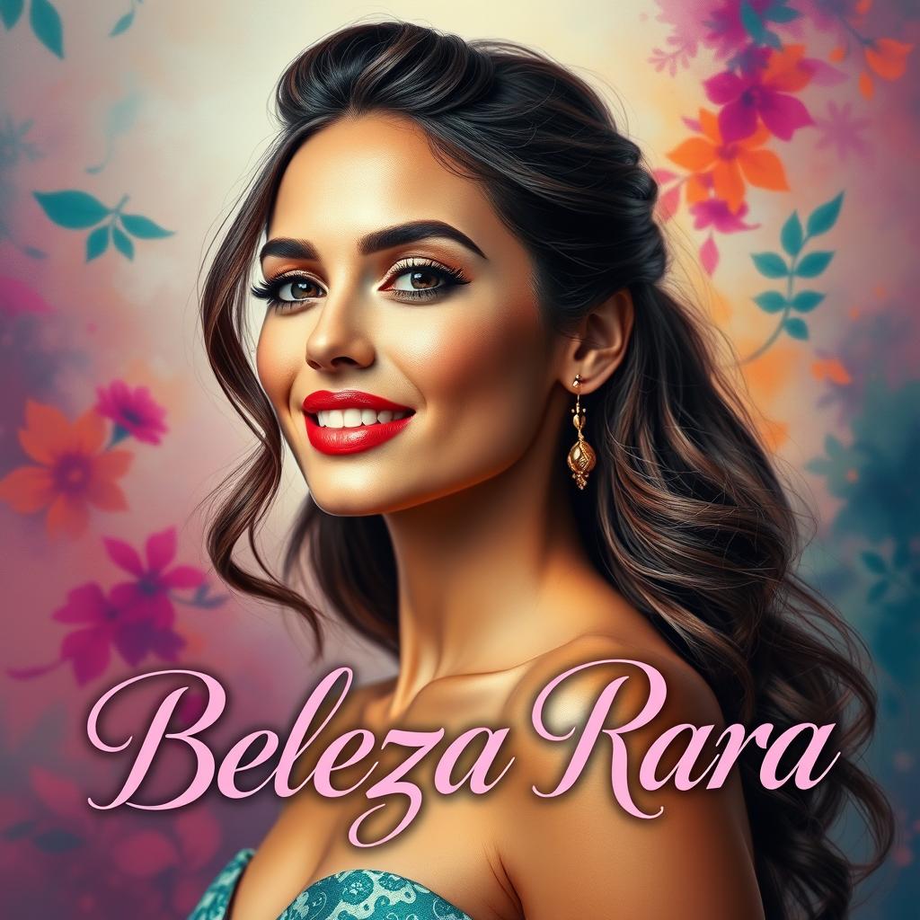 A stunning portrait of a beautiful woman, elegantly styled, with enchanting features and a charismatic smile, representing the essence of grace and beauty