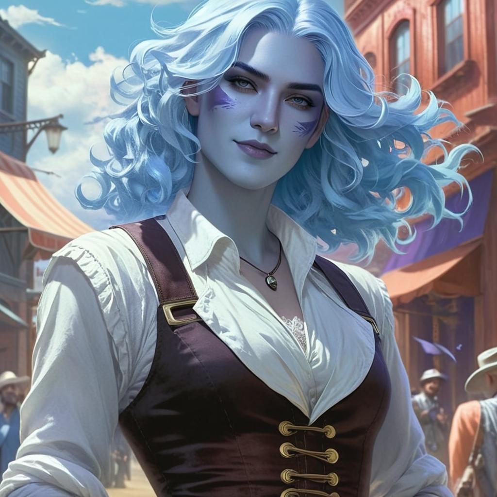 Change your hair color to white with shades of blue and add a small magic stamp on your forehead.