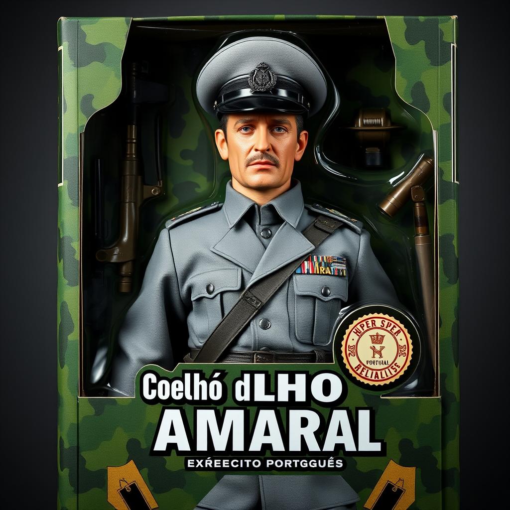 A hyper-detailed collectible action figure inspired by a Portuguese army cavalry colonel, depicted in a full-body shot