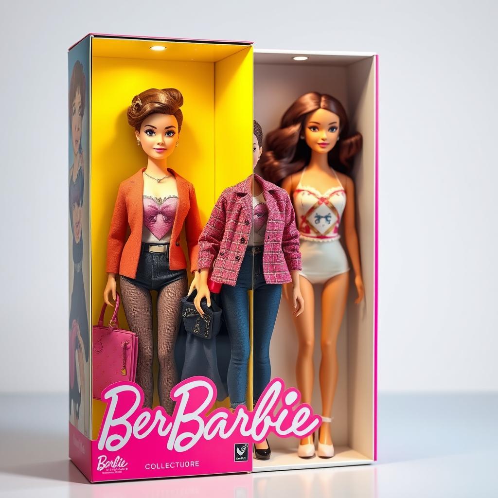 A hyper-realistic, collectible-style Barbie doll boxed action figure, designed to resemble the user precisely