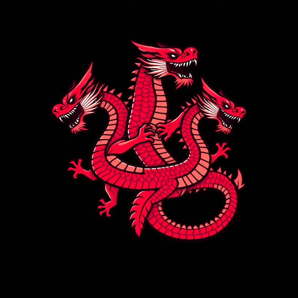 A vibrant and dynamic logo for a TikTok team featuring three fully red dragons intertwined in an intricate design