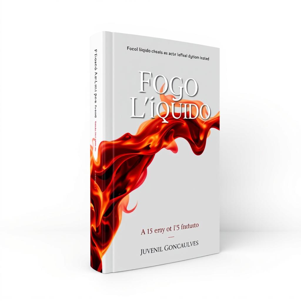 A 3D book cover design for an A5 format book titled 'Fogo Líquido', with the title prominently displayed at the top of the cover