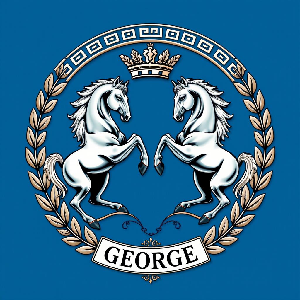 A beautifully designed family crest for a brave and handsome man named George, inspired by Greek heritage