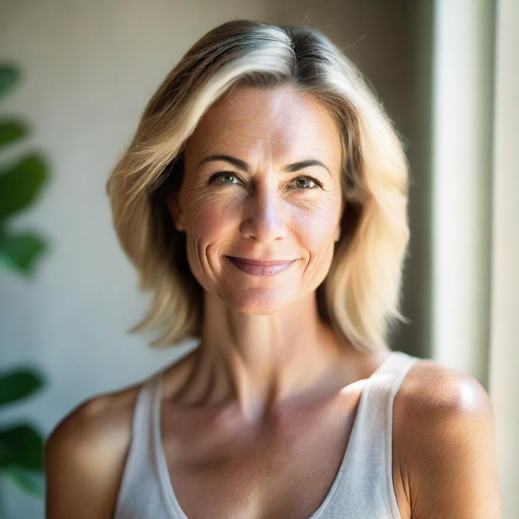 A portrait of a confident woman bathed in warm, natural light.