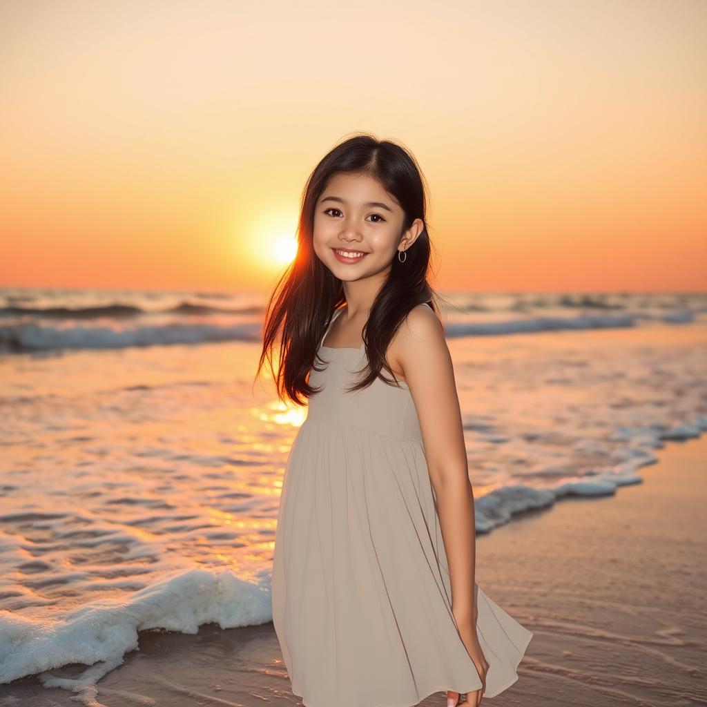 A 17-year-old girl approximately 150 cm tall, with black eyes and eyebrows, dark brown hair, and fair skin