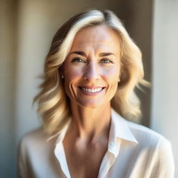 A portrait of a confident woman bathed in warm, natural light.